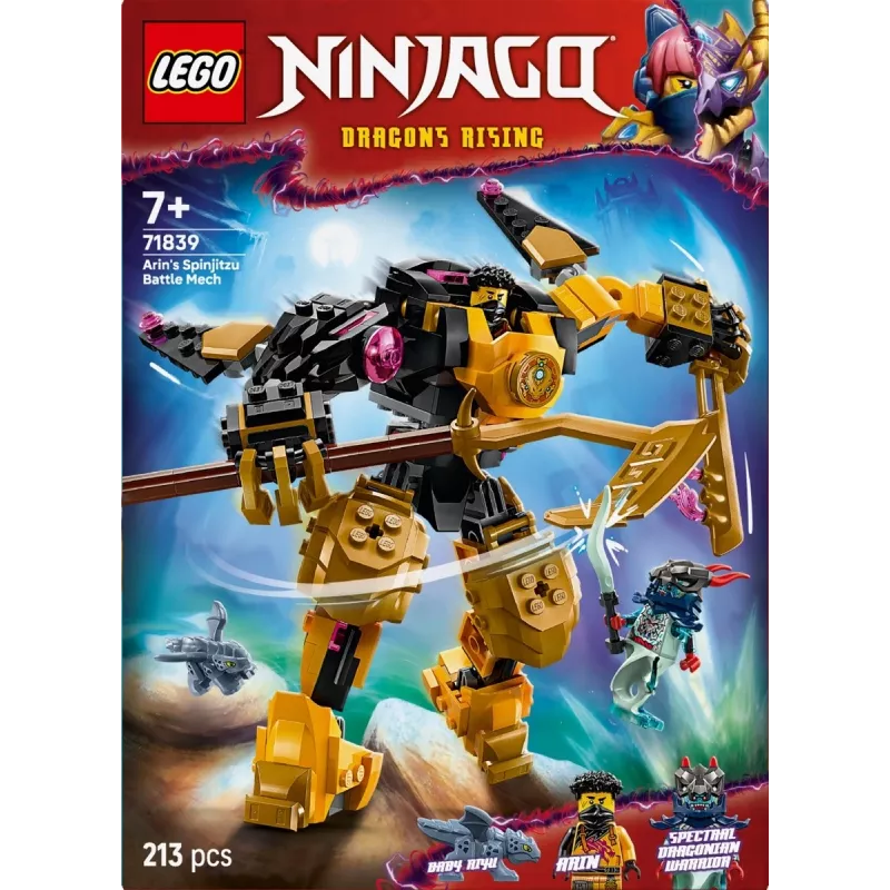 LEGO building set NINJAGO 71839 Arin's Spinjitzu Battle Mech, 213 pieces, 2 minifigures, height 160 mm