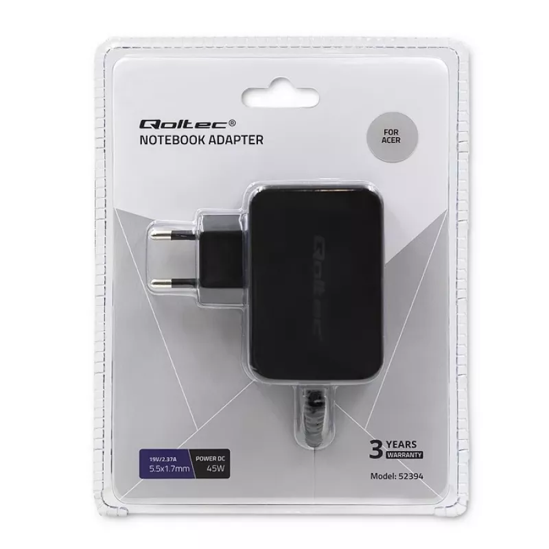 Power adapter QOLTEC 45W 19V 2.37A with 5.5x1.7 mm connector