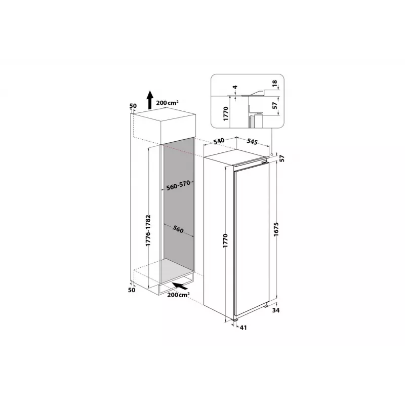 Whirlpool Refrigerator | WHSD18A013D1 | Energy efficiency class E | Built-in | Larder | Height 177 cm | Fridge net capacity 306 L | Display | 30 dB | Stainless steel