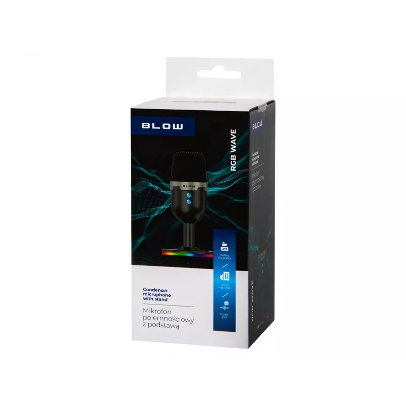 Studio microphone BLOW with LED stand — wired USB 2.0, 20–16000 Hz, sensitivity -50 dB, 237 g
