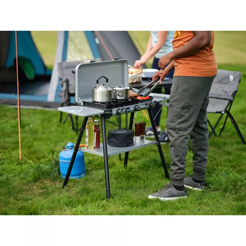 Camping Kitchen 2 Multi Cook Plus, gas stove Grey, 2 cooking zones 2x 1,8 kW + Grill Plate 0,9 kW, model 2025