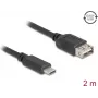 DELOCK USB 2.0 cable 2 m — USB C to USB A, 0.48 Gbit/s, gold‑plated contacts, black