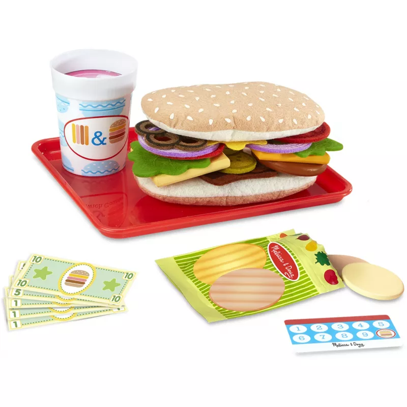 Melissa & Doug Wooden Slice & Stack Sandwich Counter with Deli Slicer – 56-Piece Pretend Play Food Pieces - FSC Certified