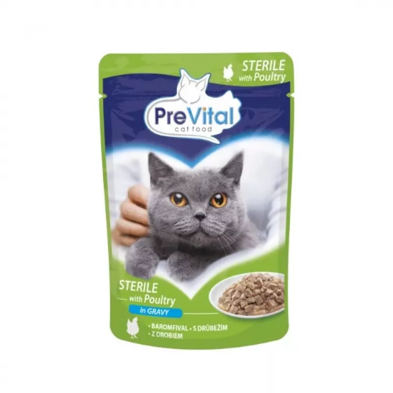Wet cat food PREVITAL Cat Food Mix 4 Flavors — Chicken, Veal, Salmon, Poultry, 96 x 100 g sachets (9.6 kg, adult)