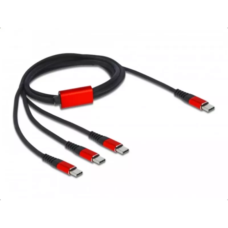 USB Charging Cable DeLOCK 3 in 1 USB Type-C to 3 x USB Type-C 1 m black/red