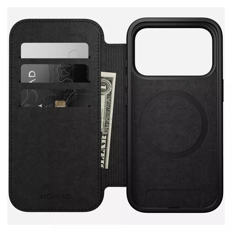 Mobile phone leather folio Nomad Modern Leather Folio Cover for iPhone 17 Pro, 16 cm (6.3 inch), black, 4 card pockets