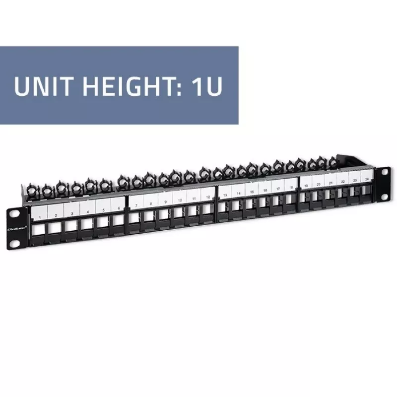 Qoltec 54516 19-inch Rack Patch Panel, 24 Ports, 1U, UTP, Black