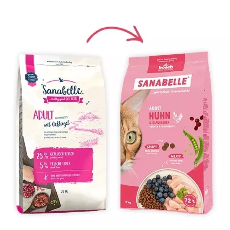 Dry cat food Bosch Sanabelle Life Adult Chicken & Blueberries 8 kg, 31% protein, 16% fat, 2% fiber