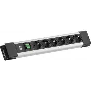 Power strip Bachmann CONNECTUS with 6× CEE7/3 sockets, 1× switch, 2.0 m cable, CEE7/7 plug, gray