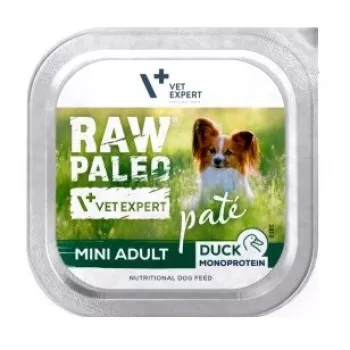 Wet dog food VETEXPERT RAW PALEO Pâte Mini Adult Duck 150 g — complete wet food for small adult dogs, 82.5% moisture, 8% protein
