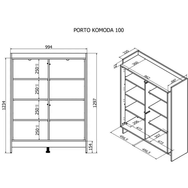 Cama PORTO chest of drawers 100x38x130 oak/black