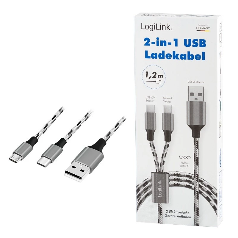 LogiLink CU0202 USB cable USB 2.0 1.2 m USB A USB C/Micro-USB A Grey