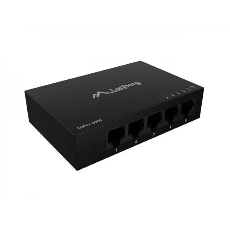 Network switch LANBERG DSM1-1005 5x 1 Gb/s unmanaged desktop, metal case, 12V