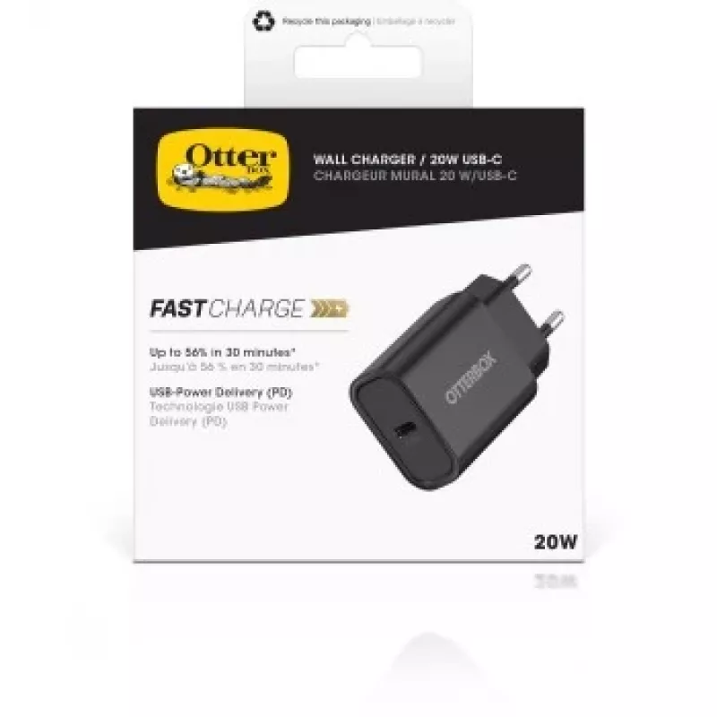 Wall Charger OTTERBOX 20W USB-C with USB Power Delivery, Black (78-81338)