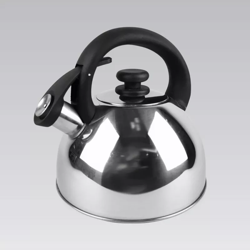 Kettle Maestro MR1302 stainless steel 2.5 L, induction-ready, hinged whistle, black handle