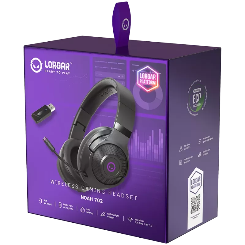 Lorgar Noah 702 - gaming headset 3in1 - BT 5.3 + WiFi + 3.5mm jack - foldable design - 1000 mA