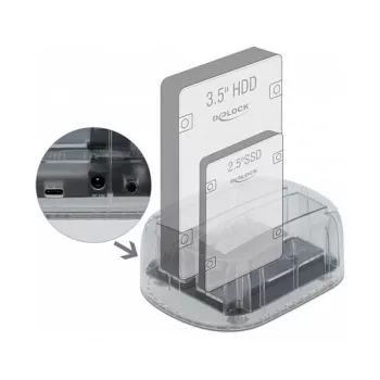 DeLOCK USB Type-C Docking Station for 2 x SATA HDD / SSD - HDD-Dockingstation Schächte: 2 - 2.5 / 3.5 gemeinsam genutzt (6,4 cm/8,9 cm gemeinsam genut