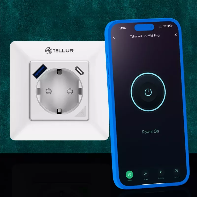 Smart WiFi Wall Plug Tellur TLL331531 — 3600W 16A, Wi‑Fi remote control