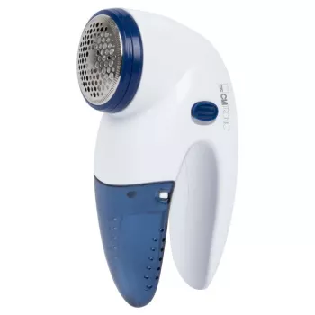 Fabric shaver CLATRONIC TC 3759 – battery 2×AA, stainless steel blade and foil Ø45 mm, blue/white