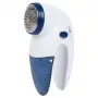 Fabric shaver CLATRONIC TC 3759 – battery 2×AA, stainless steel blade and foil Ø45 mm, blue/white