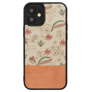 Protective phone case Man and Wood for iPhone 12 mini — pink flower on black