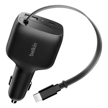 Belkin 75W 2-Port w Retractable USB-C Cbl Car - Cable (CCC001HQBK)