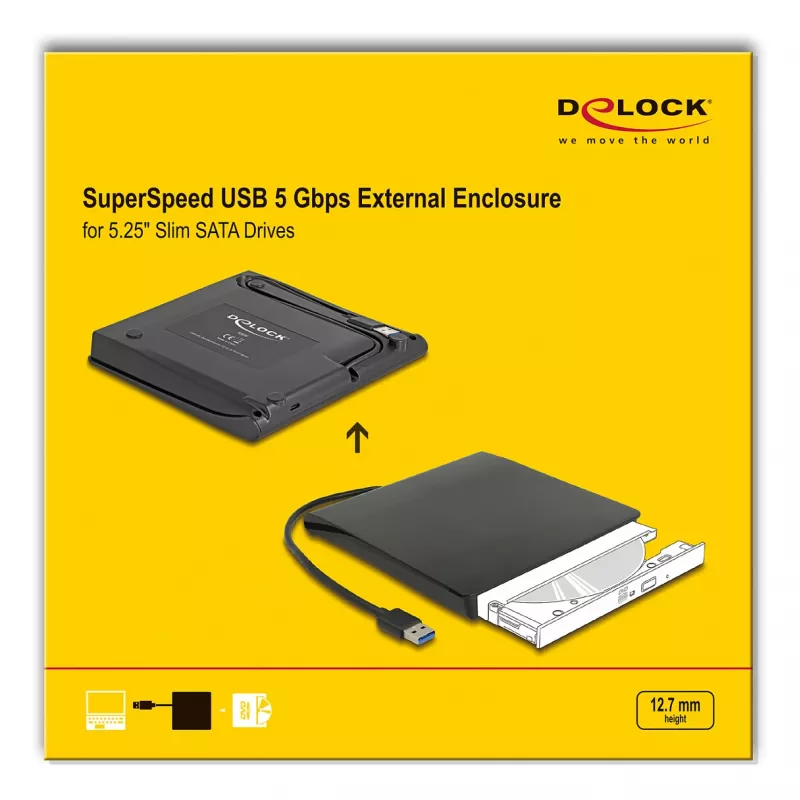HDD enclosure DeLOCK 42636 Black 5.25 inch Micro SATA 5 Gbit/s