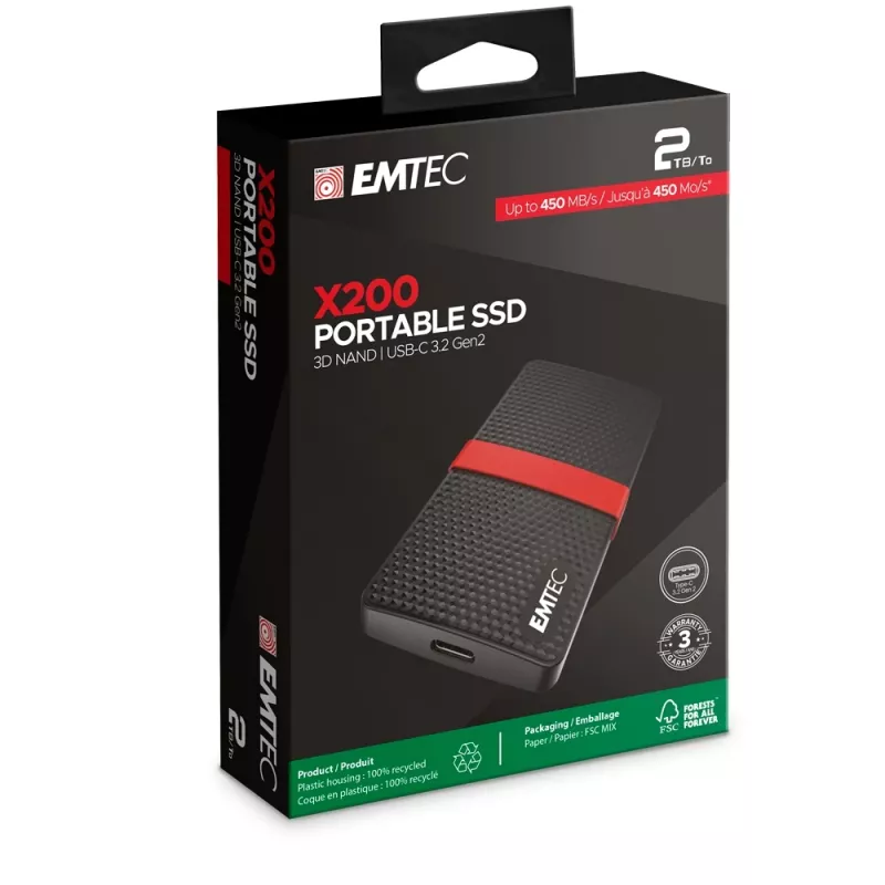 SSD Emtec 2TB Black USB Type-C 3.2 Gen 1 X200