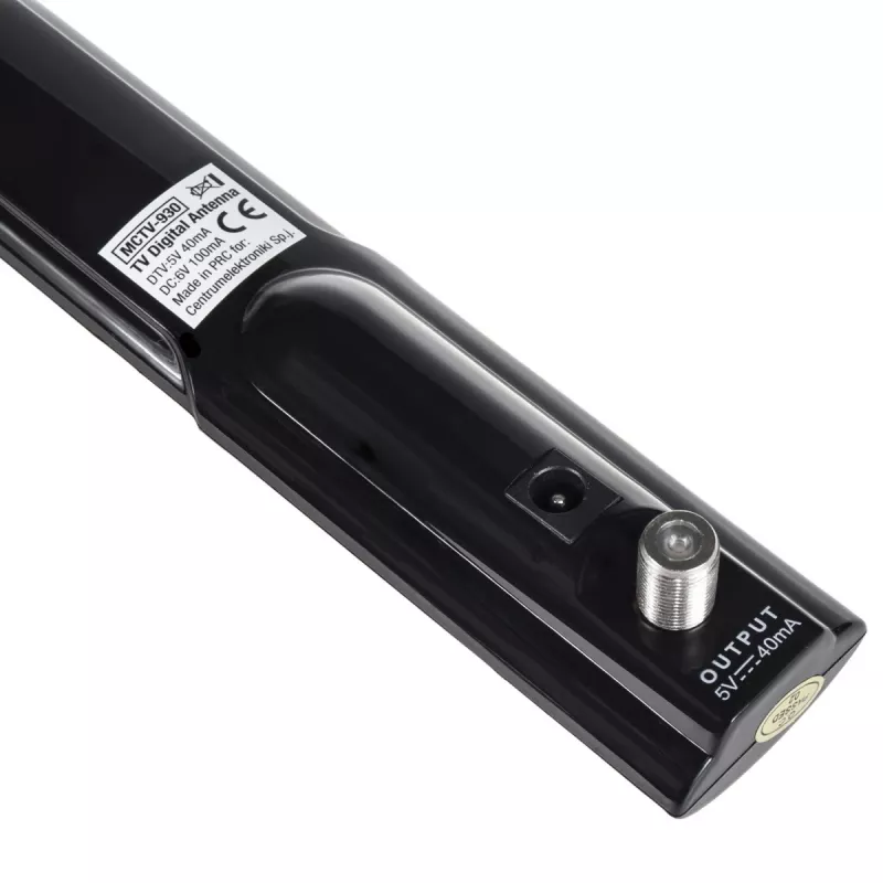 Indoor TV Antenna MACLEAN MCTV-930 — DVB-T, VHF 87.5–230 MHz, UHF 470–790 MHz, VHF 26 dB / UHF 28 dB, 75 Ω, black