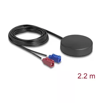 Outdoor Omni-directional Roof Antenna DELOCK 4G GNSS FAKRA C + FAKRA D 2 dBi / 28 dB 2.2 m RG-174 black