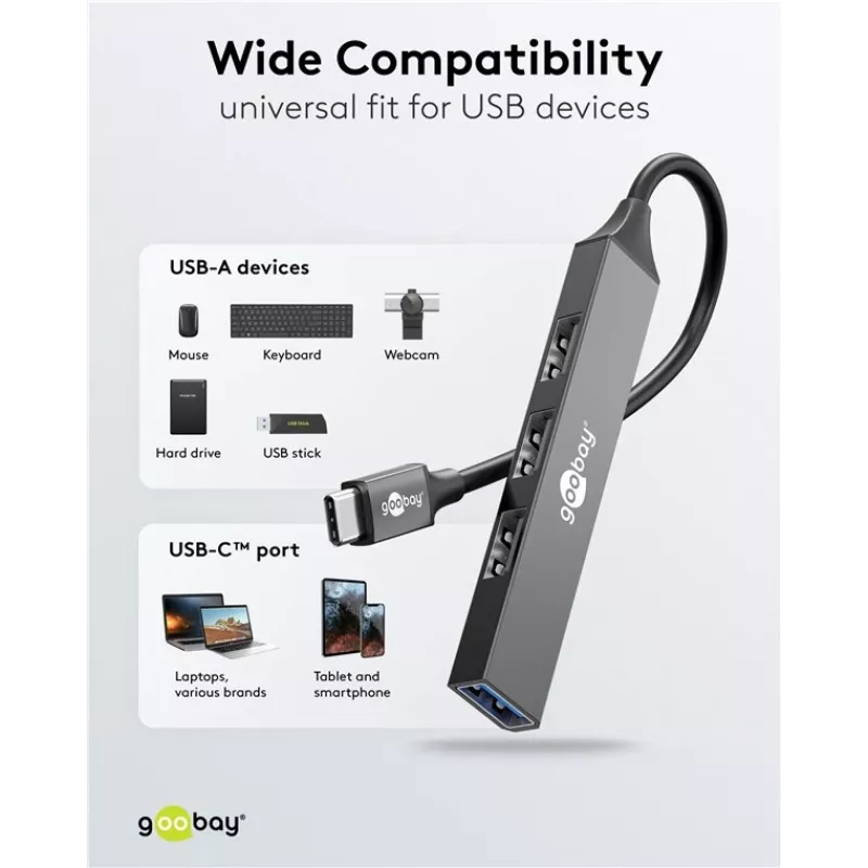 Goobay Slim 4-Port USB-Hub, USB-C™ auf USB-A, USB 3.2 (74457)