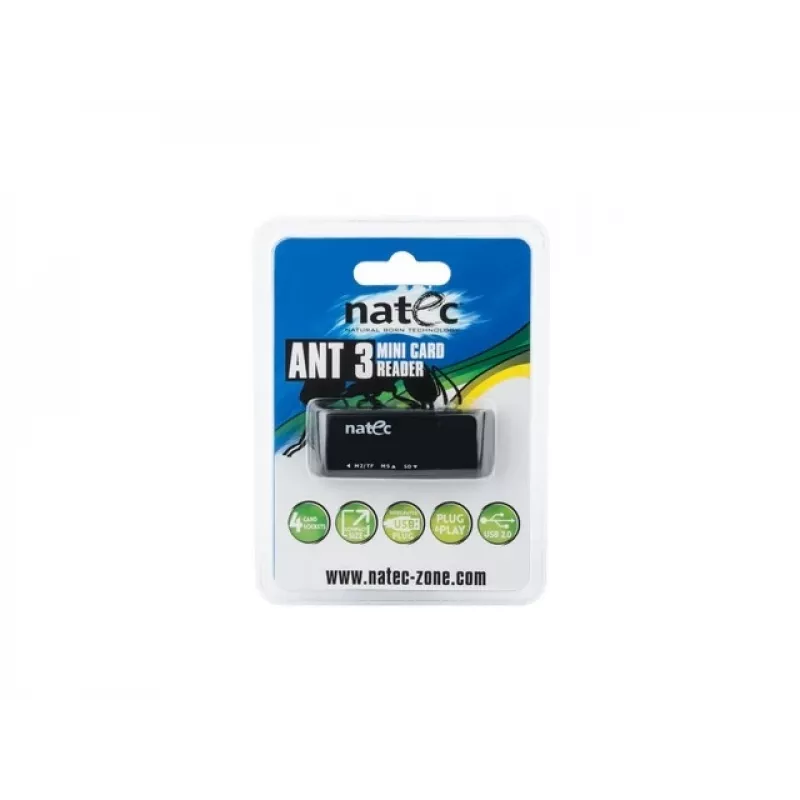 Natec MINI ANT 3 USB 2.0 Card Reader (SD, SDHC, MMC, M2, microSD), Black (NCZ-0560)