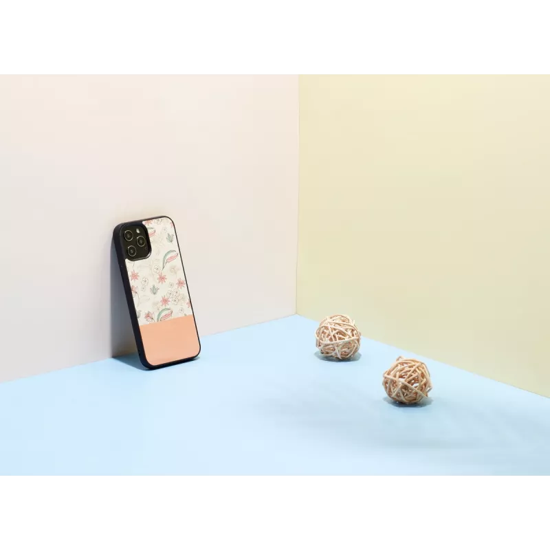 Protective phone case Man and Wood for iPhone 12 / 12 Pro — pink flower on black