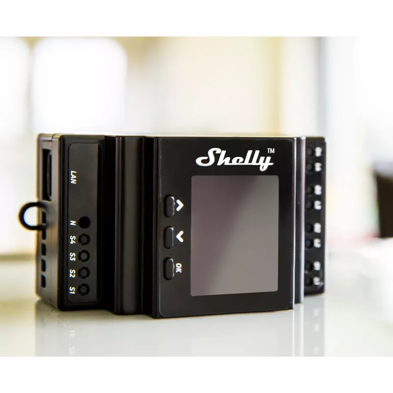 DIN-rail Relay Module Shelly 4-channel Pro 4PM Wi‑Fi, 4 channels, AC 110–240V, power & energy measurement, DIN mounting