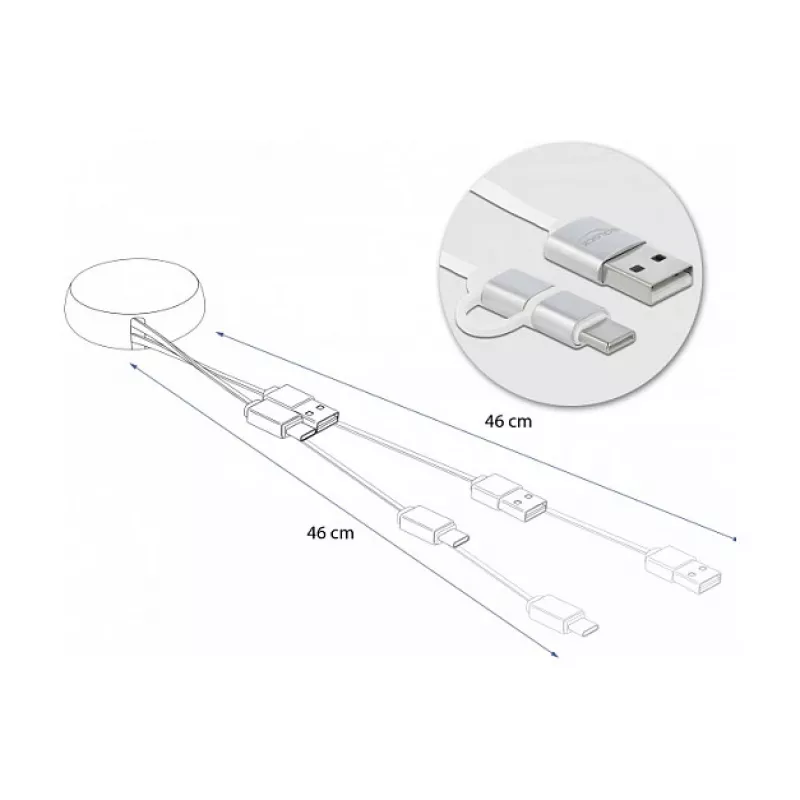 Retractable Cable DeLOCK USB 2.0 2 in 1 Type-A to Micro-B and USB-C™
