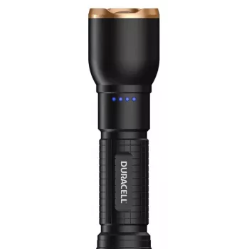 Flashlight Duracell DF2500R — black, handheld rechargeable torch