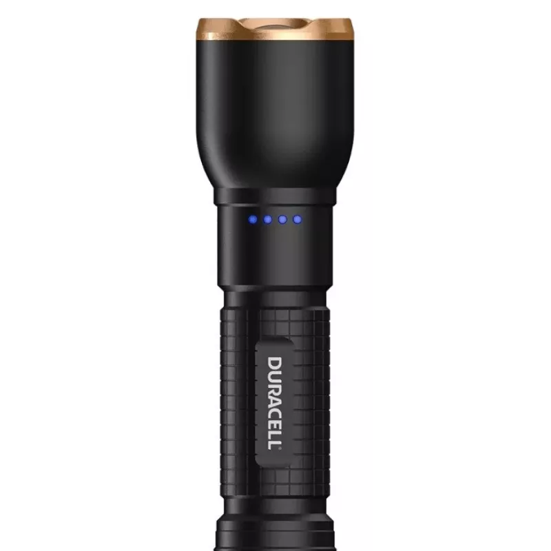 Flashlight Duracell DF2500R — black, handheld rechargeable torch