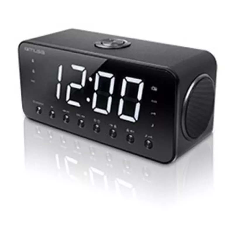 Clock radio Muse M-192 CR — digital clock, FM tuner, 1.8 inch LED display, black wood, AC 100–240V, AAA backup