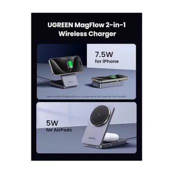 UGREEN indoor AC wireless charger for headphones and smartphones W528, grey, short-circuit and under-voltage protection