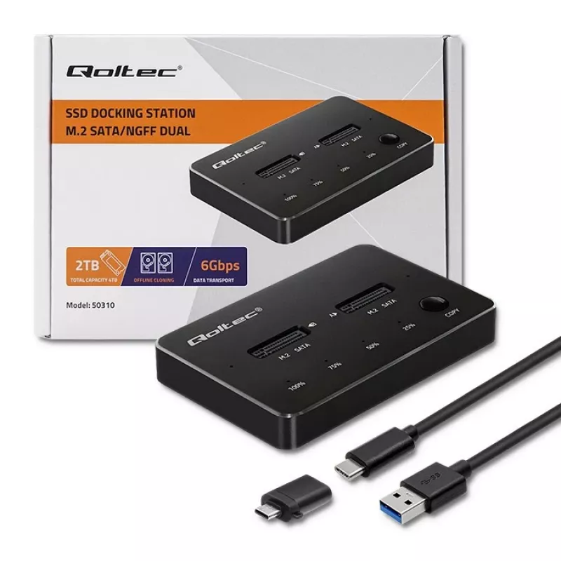 Qoltec 50310 Drive docking station 2x SSD M.2 SATA NGFF USB Type C