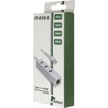Inter-Tech Argus IT-410-S - USB 3.2 Gen 1 (3.1 Gen 1) Type-C - RJ-45 - USB 3.2 Gen 1 (3.1 Gen 1) Type-A - Grey - Aluminium - LAN - USB - Gigabit Ethernet (88885472)