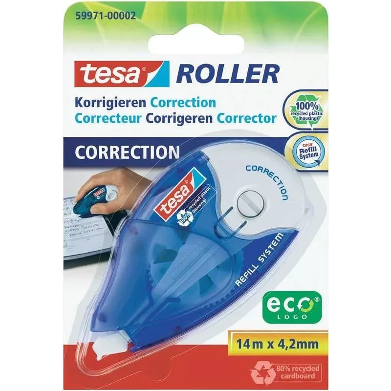 Correction roller Tesa 59971 — 4.2 mm tip, 14 m correction tape, white