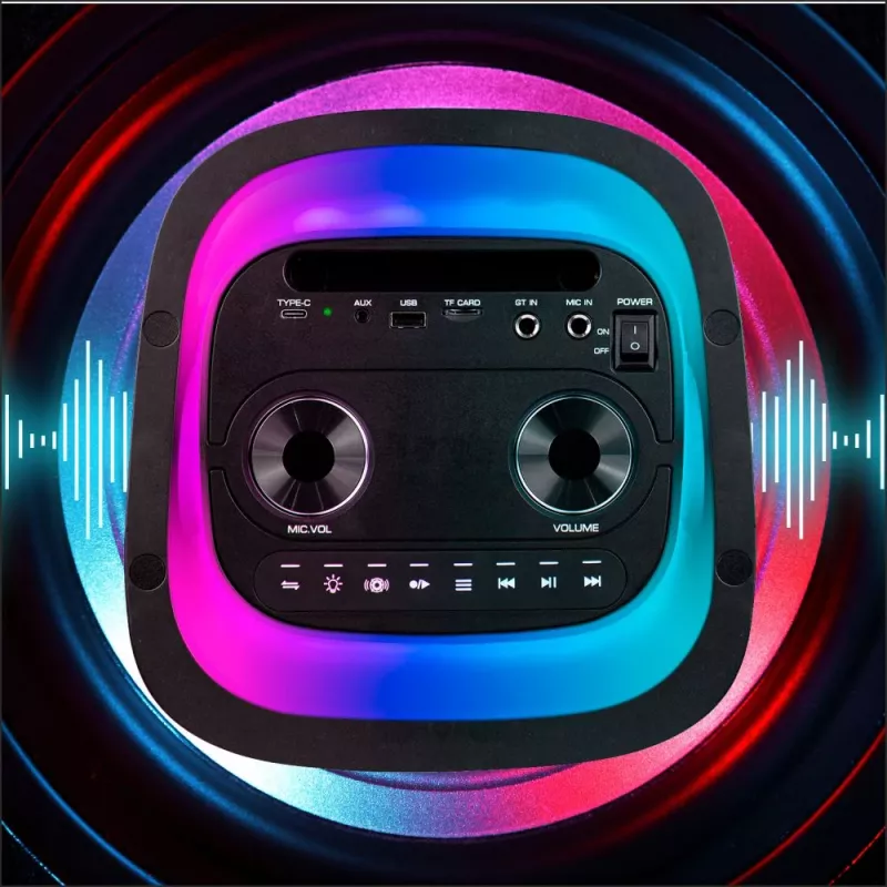 Portable speaker MANTA SPK0601B100, 100 W, Bluetooth, karaoke, wireless microphone, battery, equalizer, disco lighting