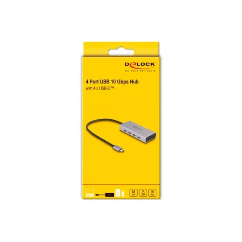 DeLOCK USB Hub 10 Gbps Type-C 4 Ports PD 85W 30cm Cable