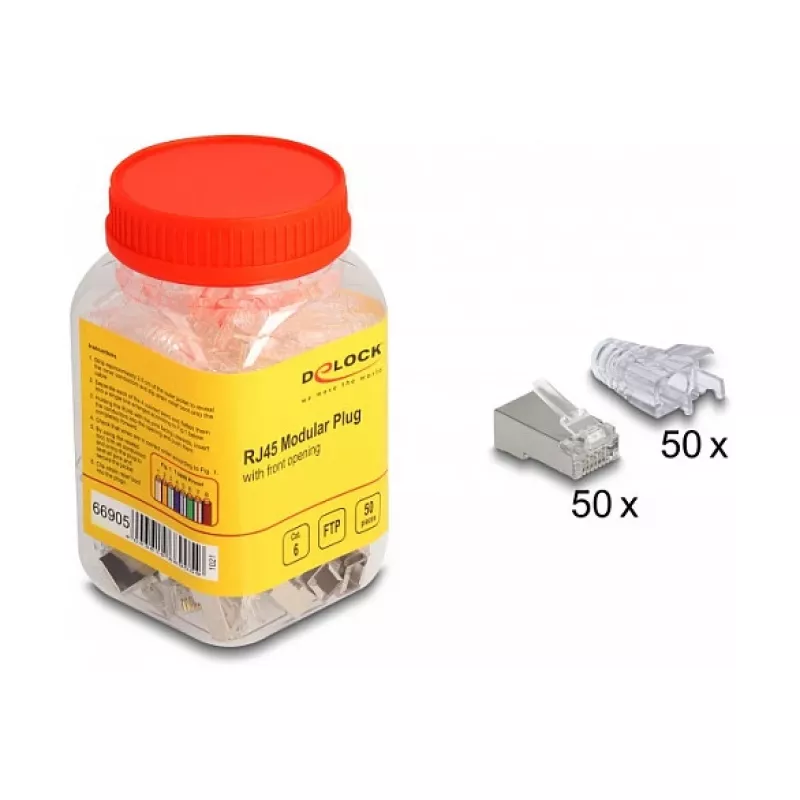 DeLOCK RJ45 Modular Plug Cat.6 50 pcs with bend protection boots
