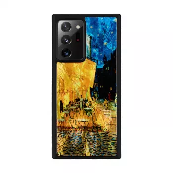 Phone case iKins for Samsung Galaxy Note 20 Ultra — black cafe terrace design