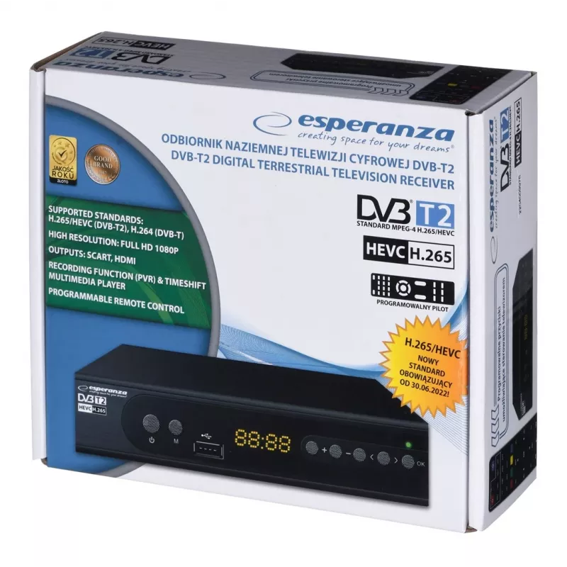Dekoder Tuner TV DVB-T2 Hevc H.265 Cable HDMI