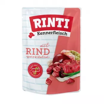 Wet dog food RINTI Kennerfleisch Beef 400 g — single‑protein beef, complete adult feed, 400 g