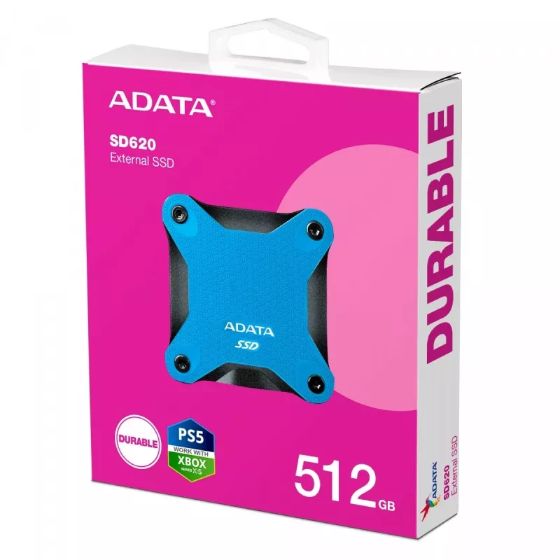 External SSD ADATA SD620 512 GB, USB 3.2 Gen 2 Micro-USB B, blue, silicone housing, shock resistant