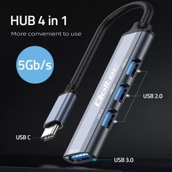 USB hub QOLTEC 53792, USB-C 3.1 to 4‑port (USB 3.0 x1, USB 2.0 x3)